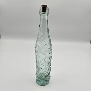 Vintage Decorative Raised Leaf Vine Design Clear Glass Bottle With Cork Stopper